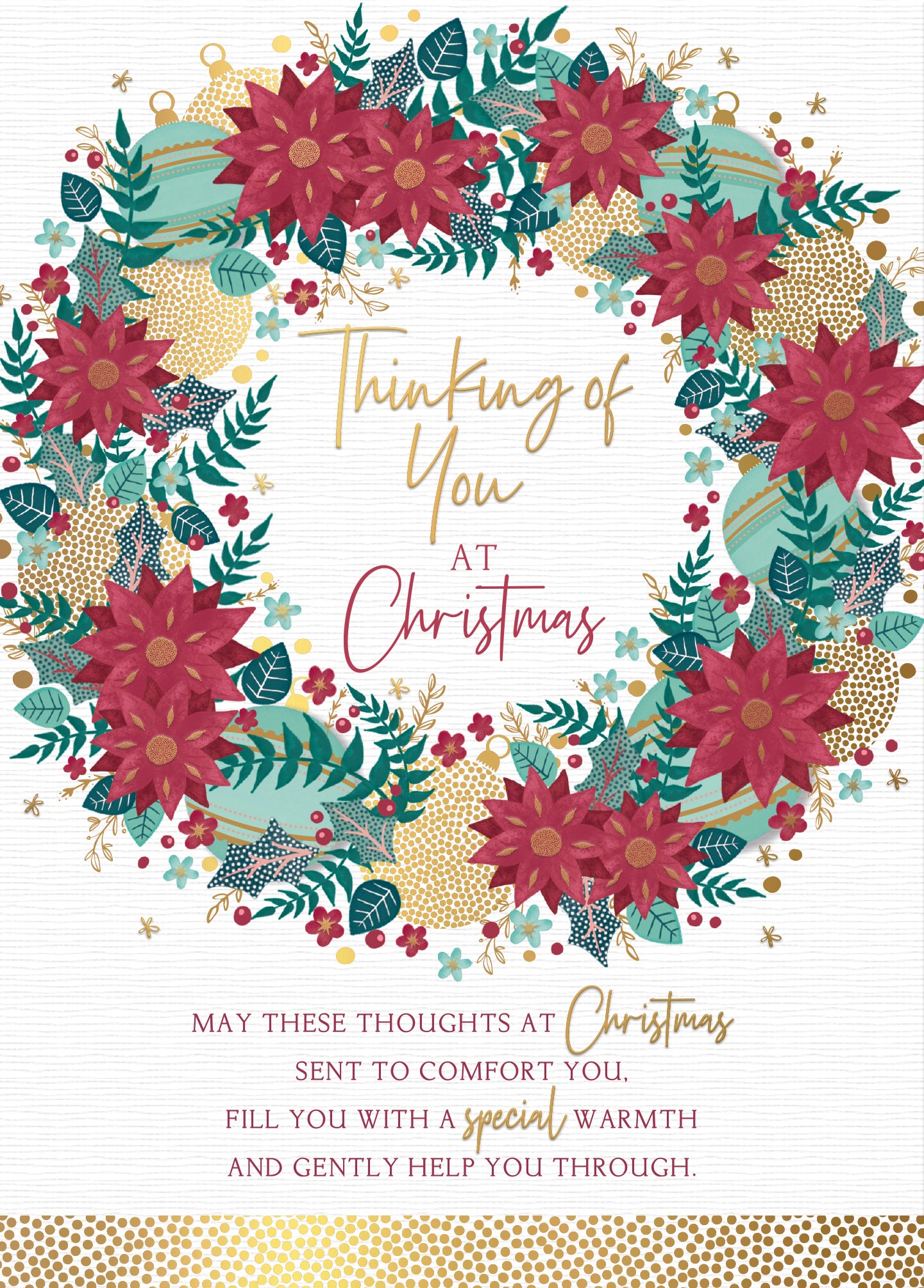 Thinking Of You At Christmas Card - Xmas Wreath