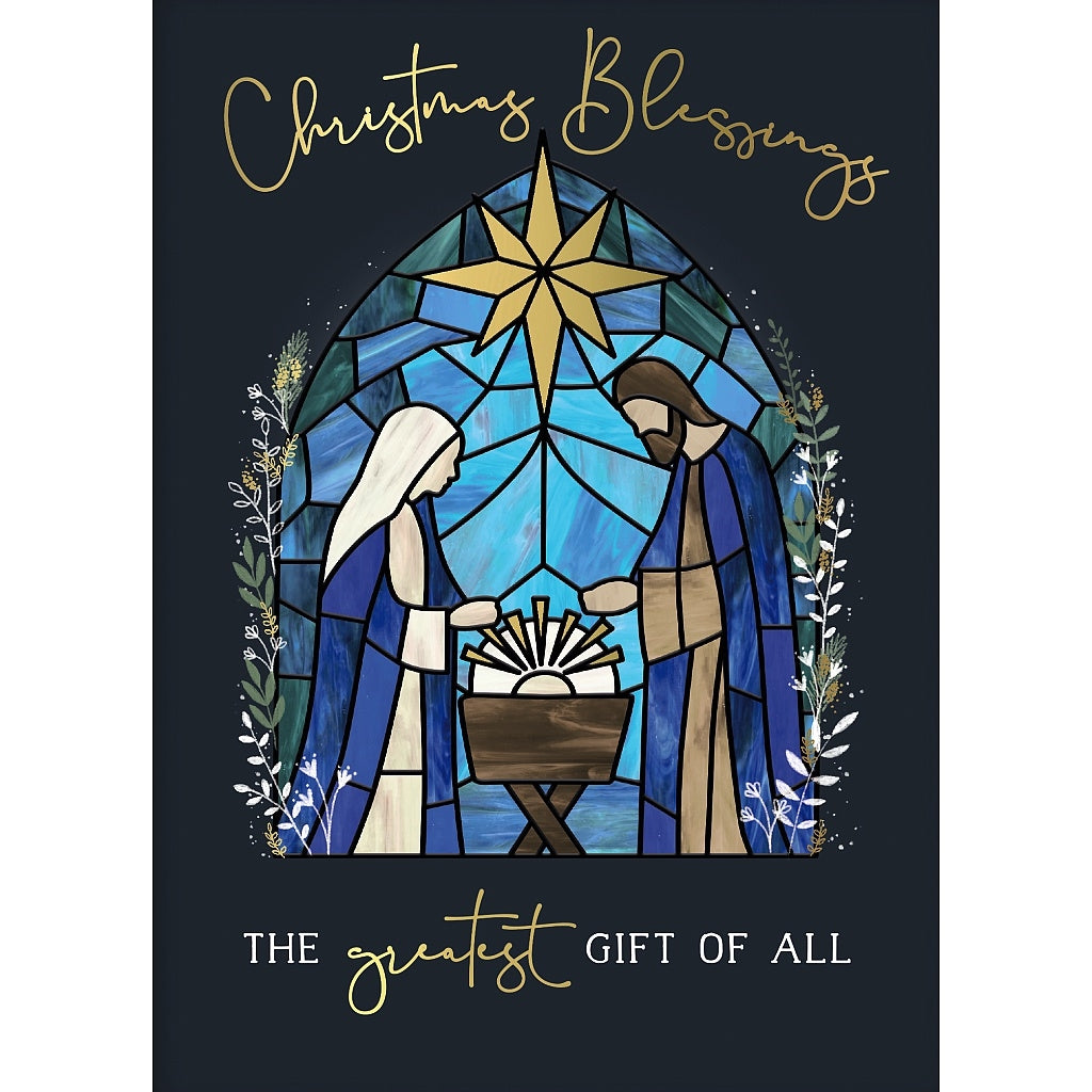 Religious Nativity Scene Glass Window