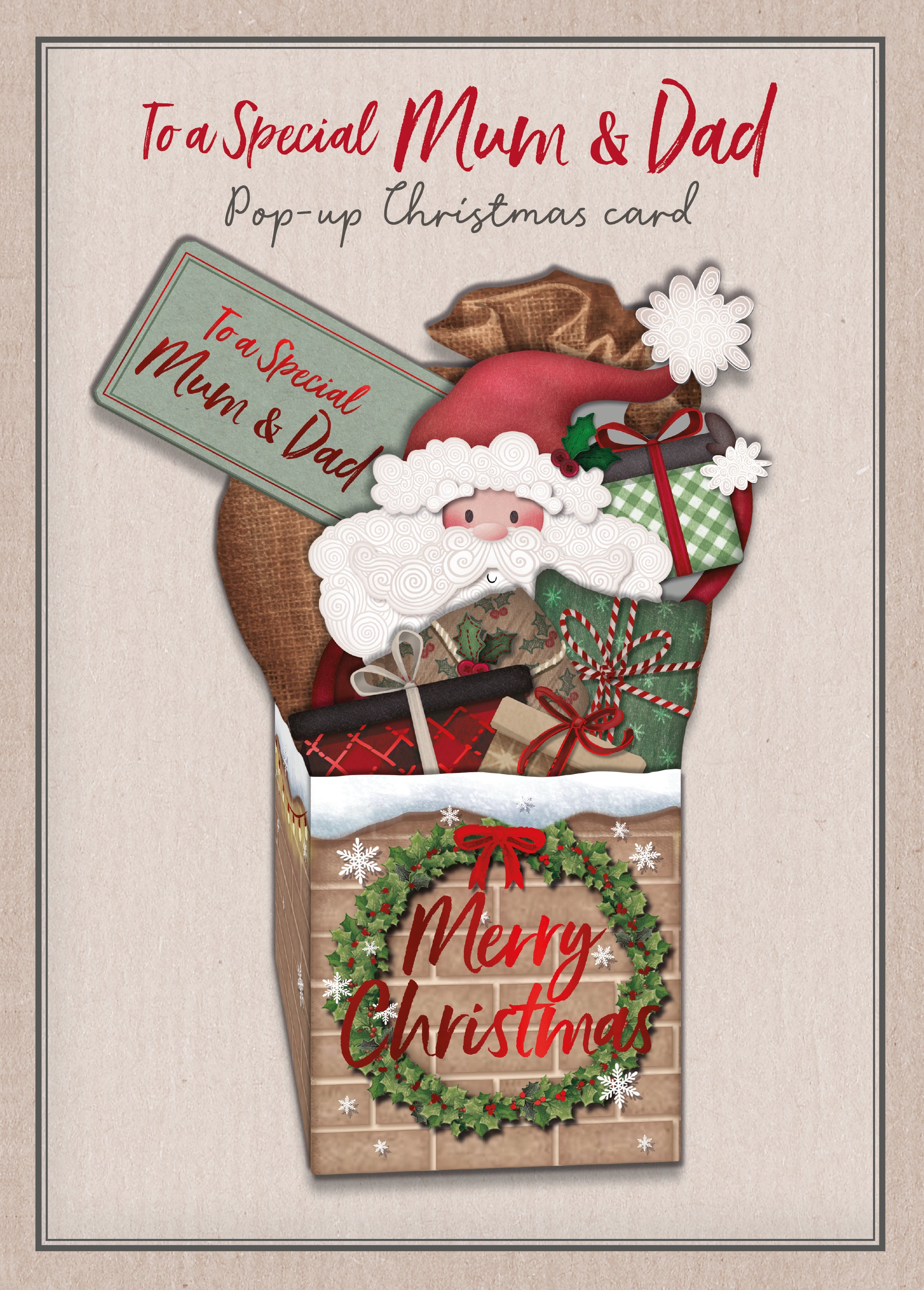 Mum And Dad Christmas Card - Santa Popping Out Of Chimney