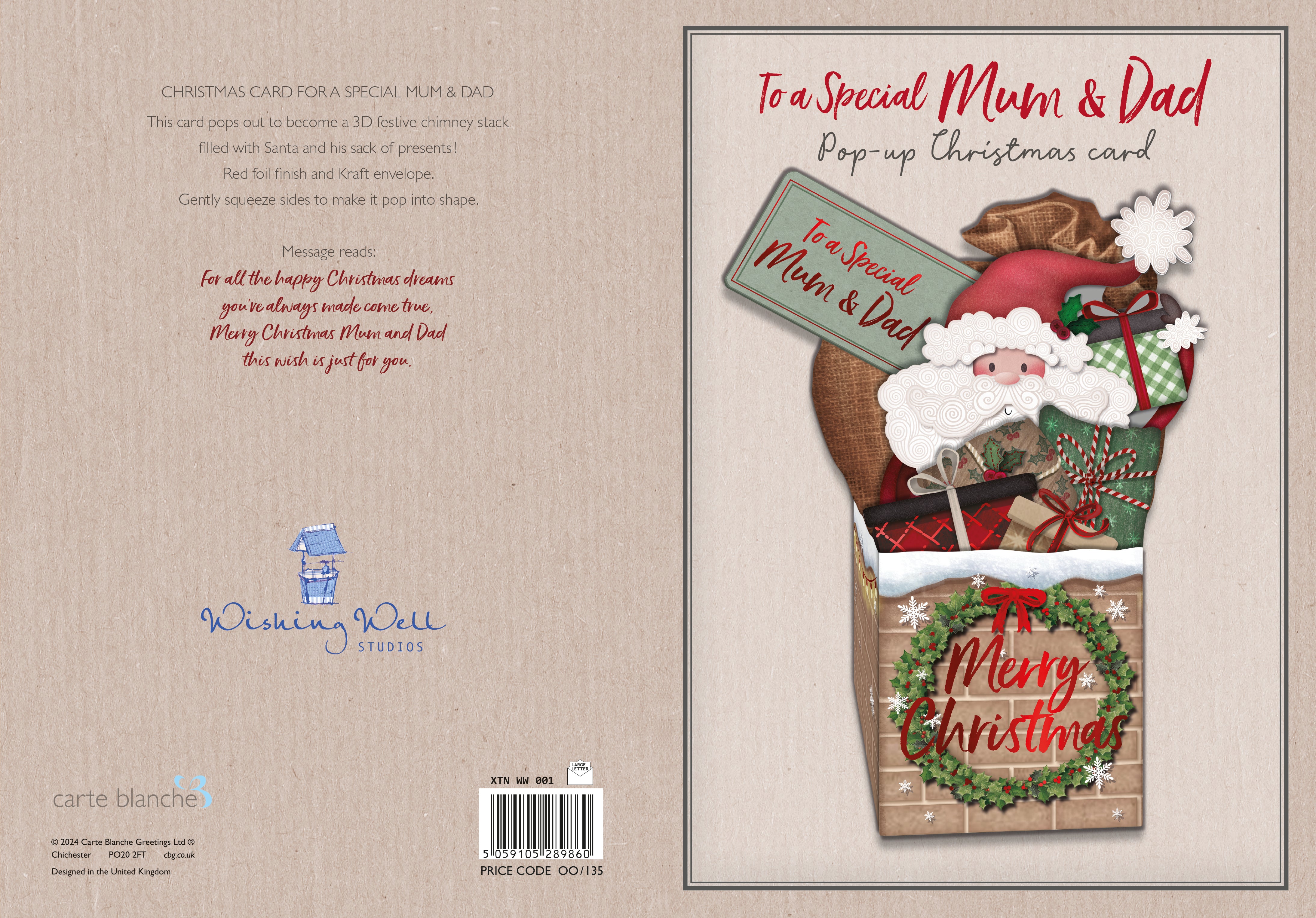 Mum And Dad Christmas Card - Santa Popping Out Of Chimney