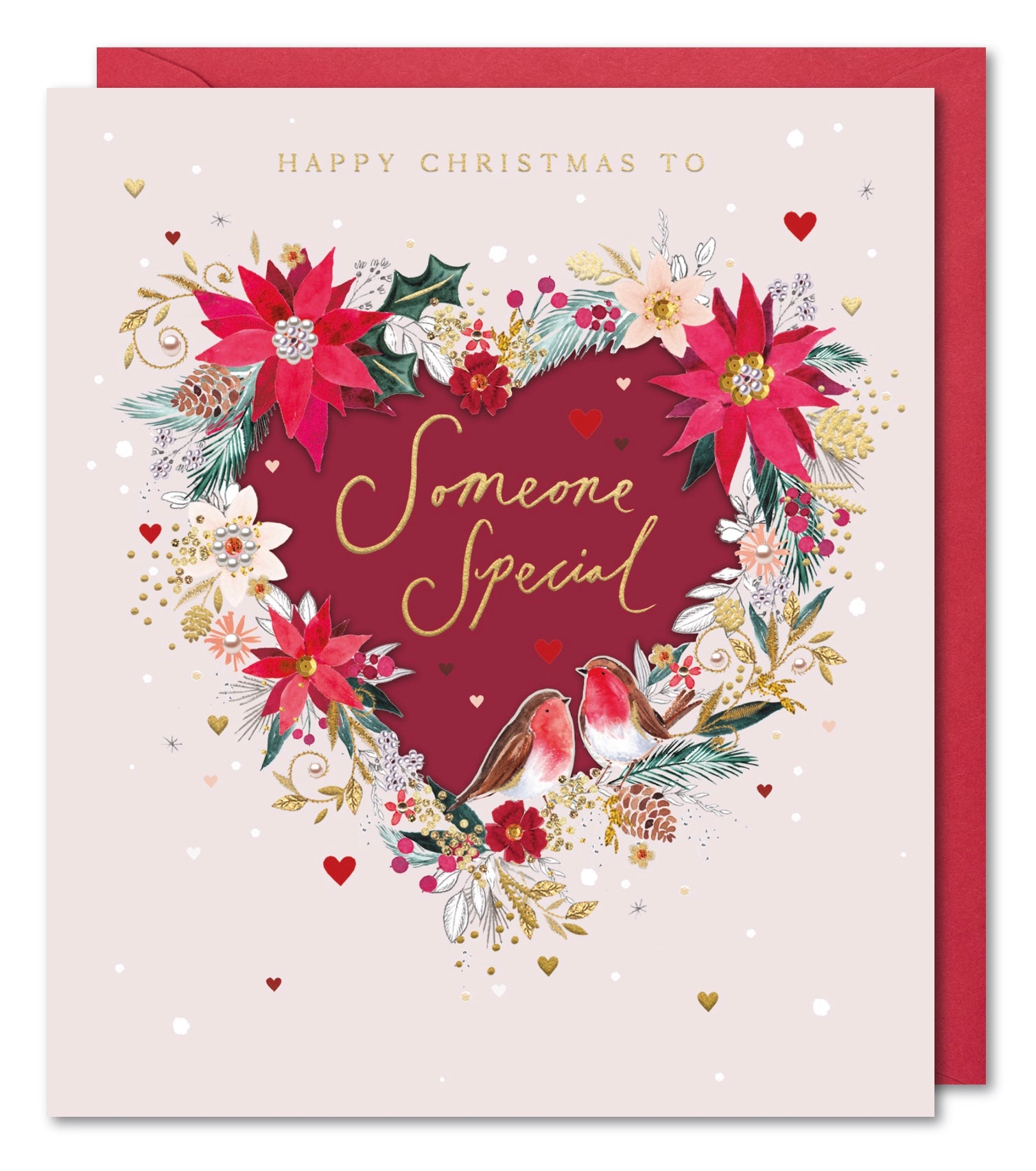 Someone Special Christmas Card - Heart Bouquet and Robins