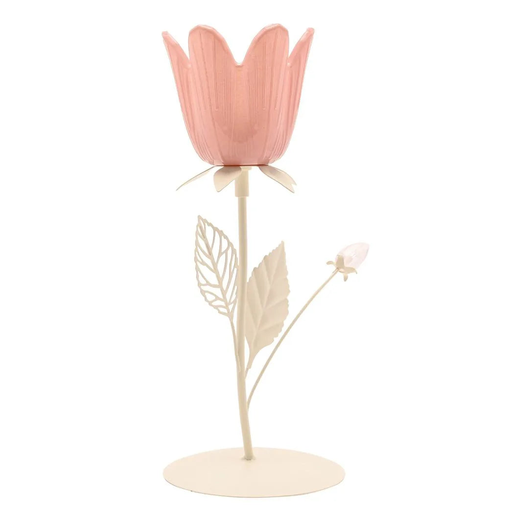 Hestia Pink & Cream Floral Single Candle Holder