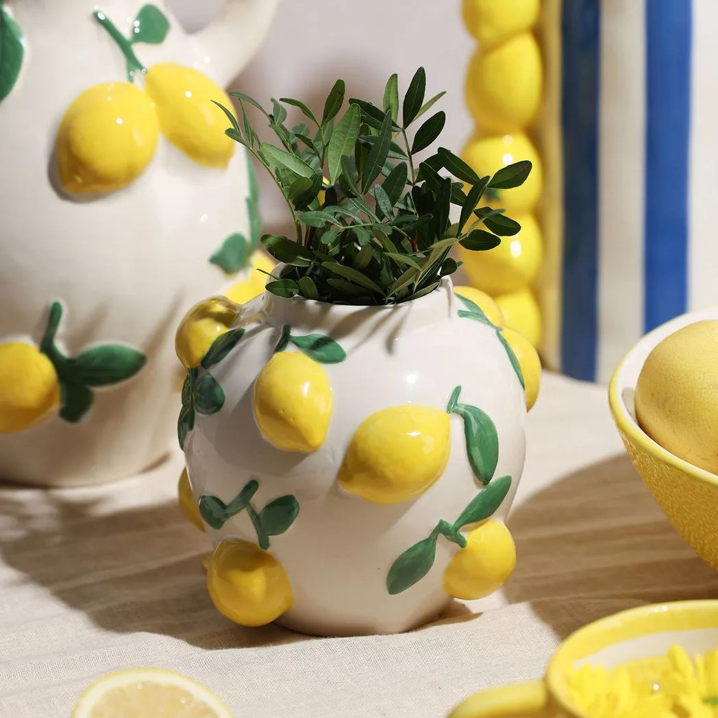 Hestia 12cm White Vase With Lemons