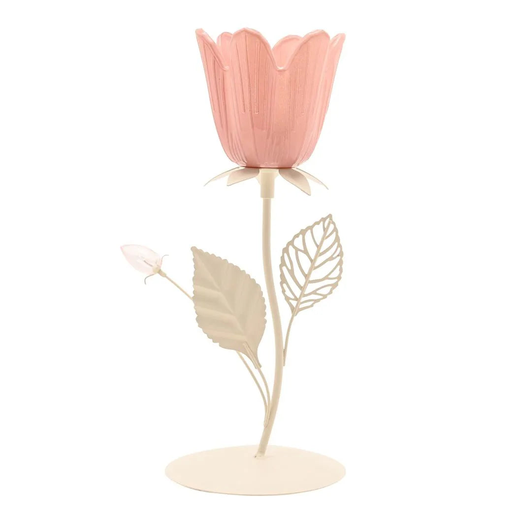 Hestia Pink & Cream Floral Single Candle Holder