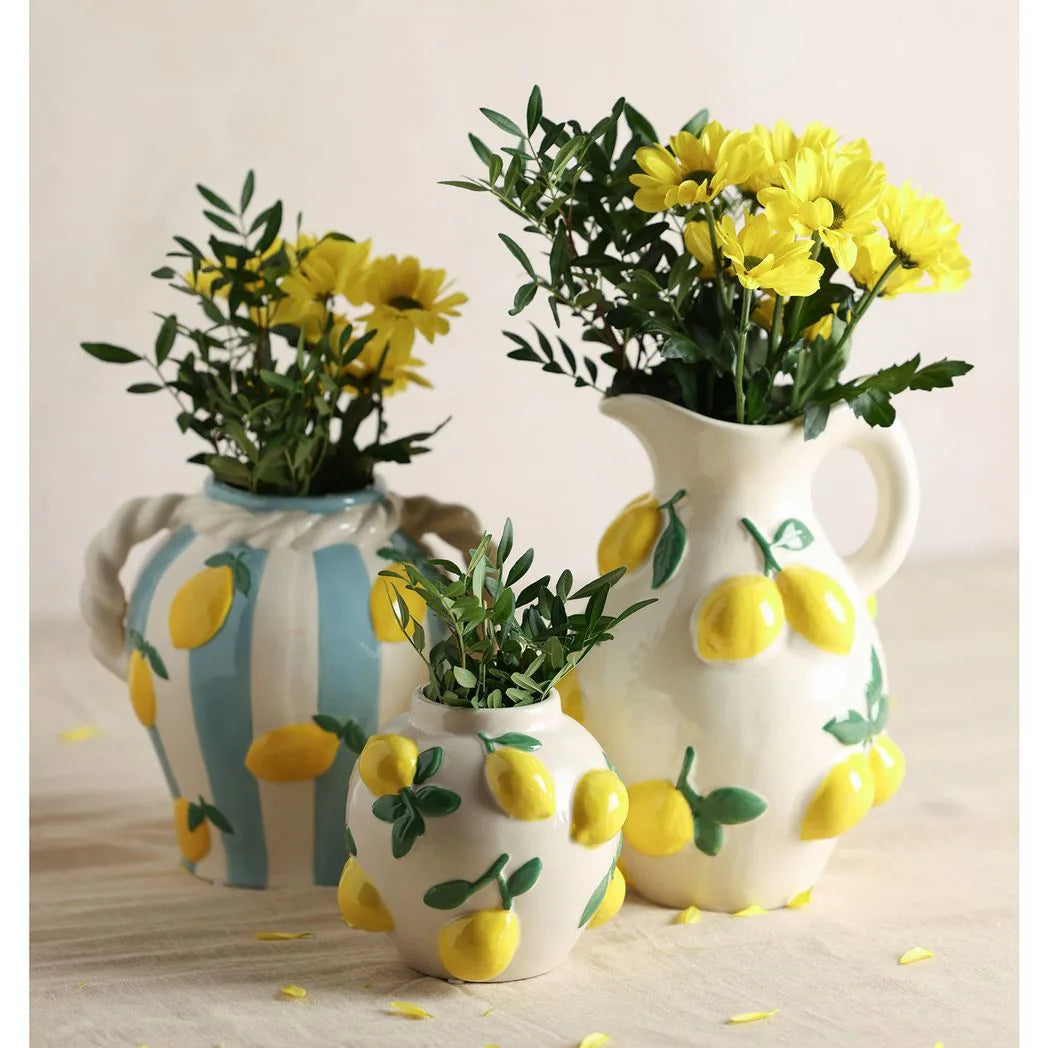Hestia 12cm White Vase With Lemons