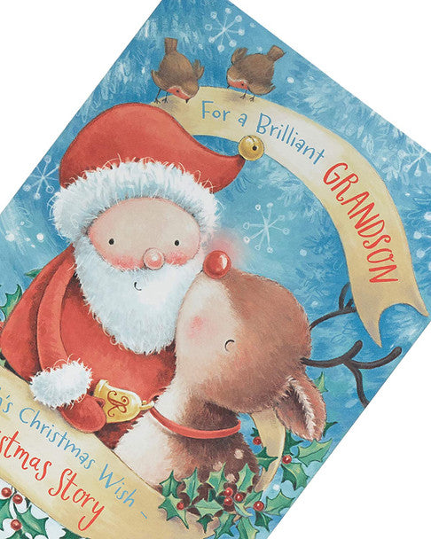 Grandson Christmas Card - Rudolph and Santa Storybook