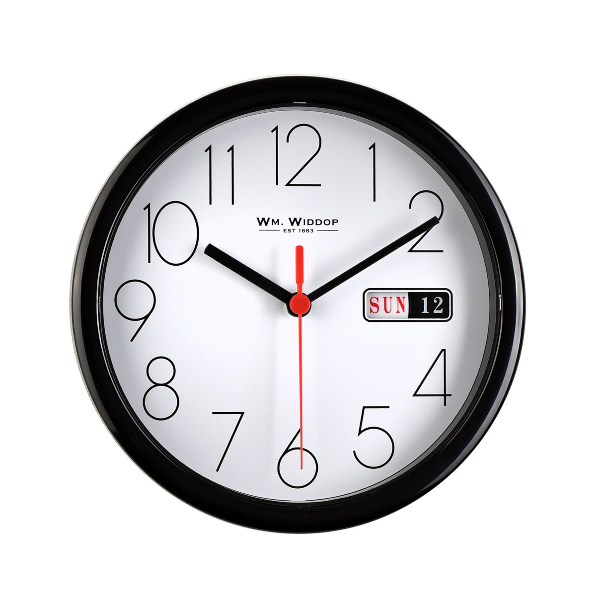 Hometime Day/Date Wall Clk-Black Case White Dial 8.5"Rnd