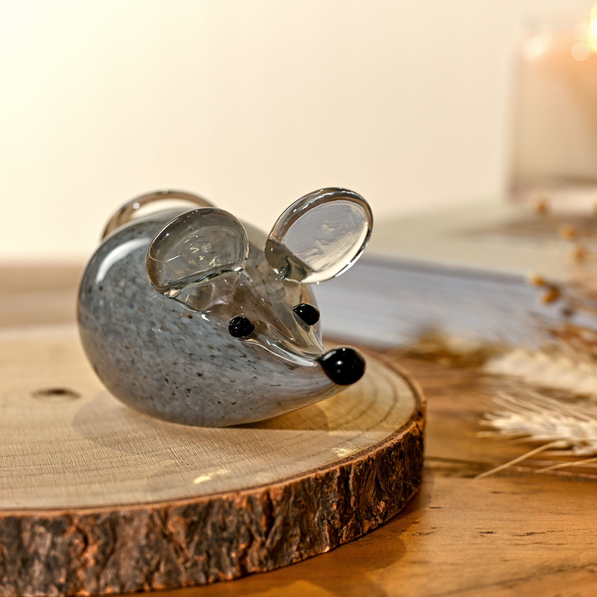 Objets d'art Glass Figurine - Grey Mouse