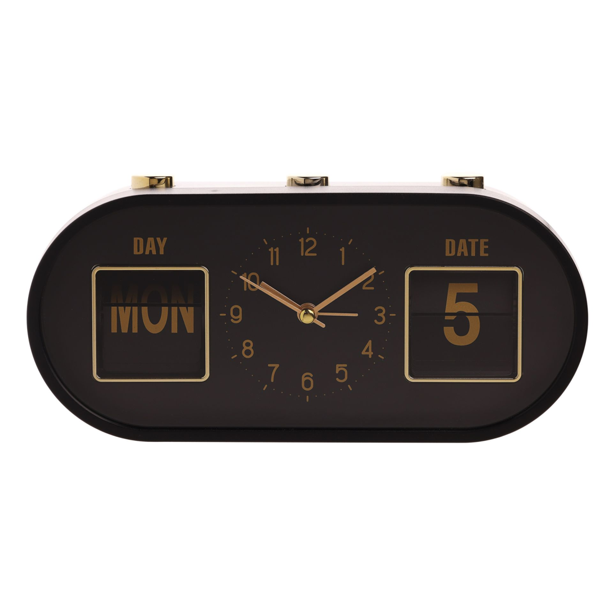 Hometime Calendar Alarm Clock - Black & Gold
