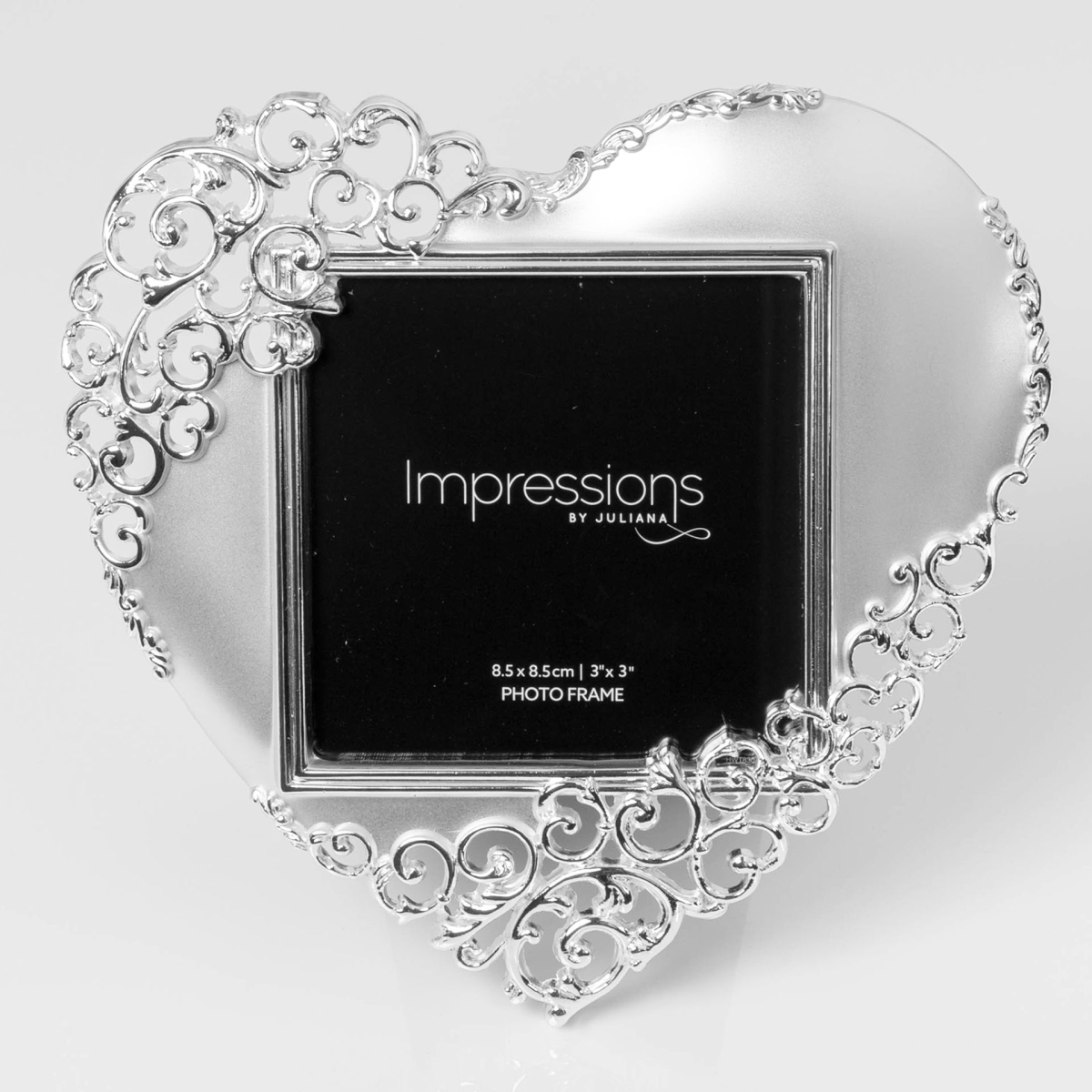 Satin S/Plated See Through Scroll Heart Frame - 3" x 3"