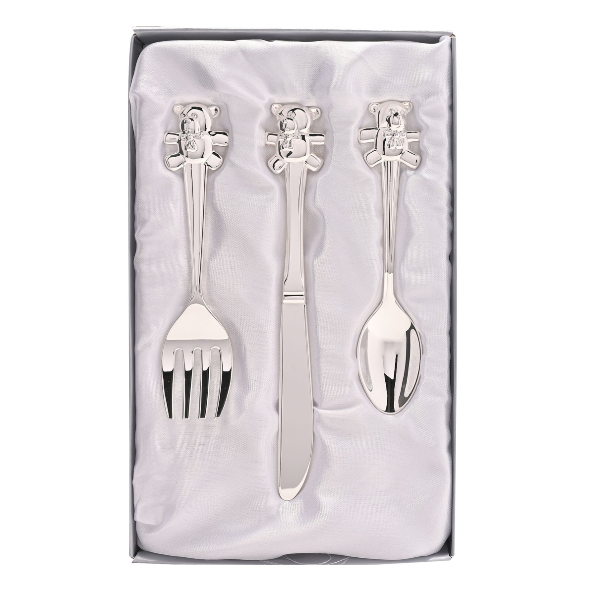 Silverplated Knife, Fork & Spoon Set with Teddy Tops *(96/24)
