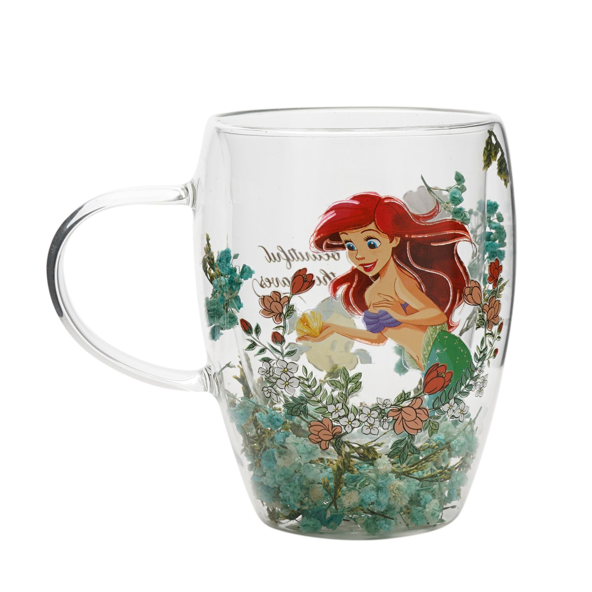 Disney Pastel Princess Floral Decorative Glass Mug - Ariel