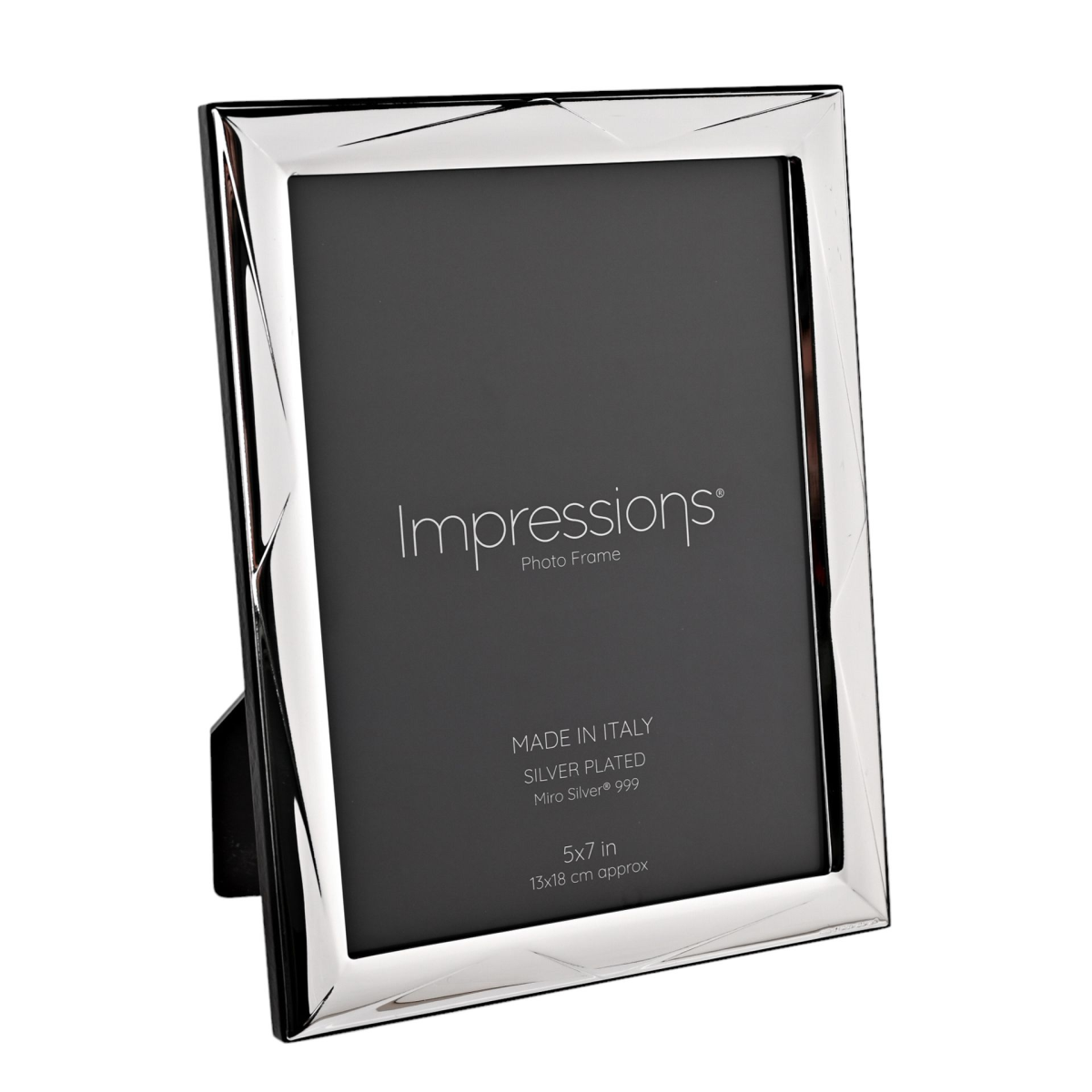 Impressions 999 Silver Geometric Photo Frame 5" x 7"  Wood Back Made In Italy