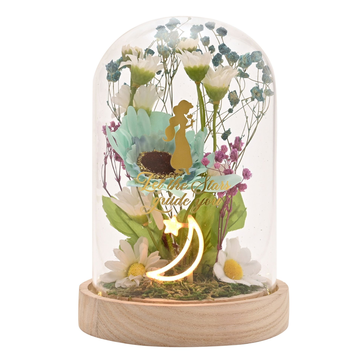 Disney Pastel Princess Florals In A Cloche With Neon Light - Jasmine