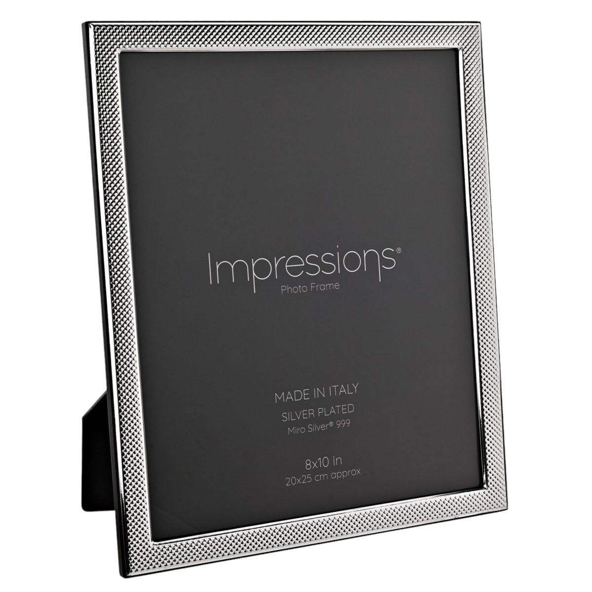 Impressions 999 Silver Narrow Textured Photo Frame 8" x 10"  Wood Back Made In Italy