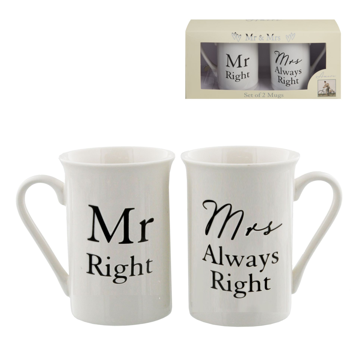 Amore 2 piece Mug Set - "Mr Right / Mrs Always Right"