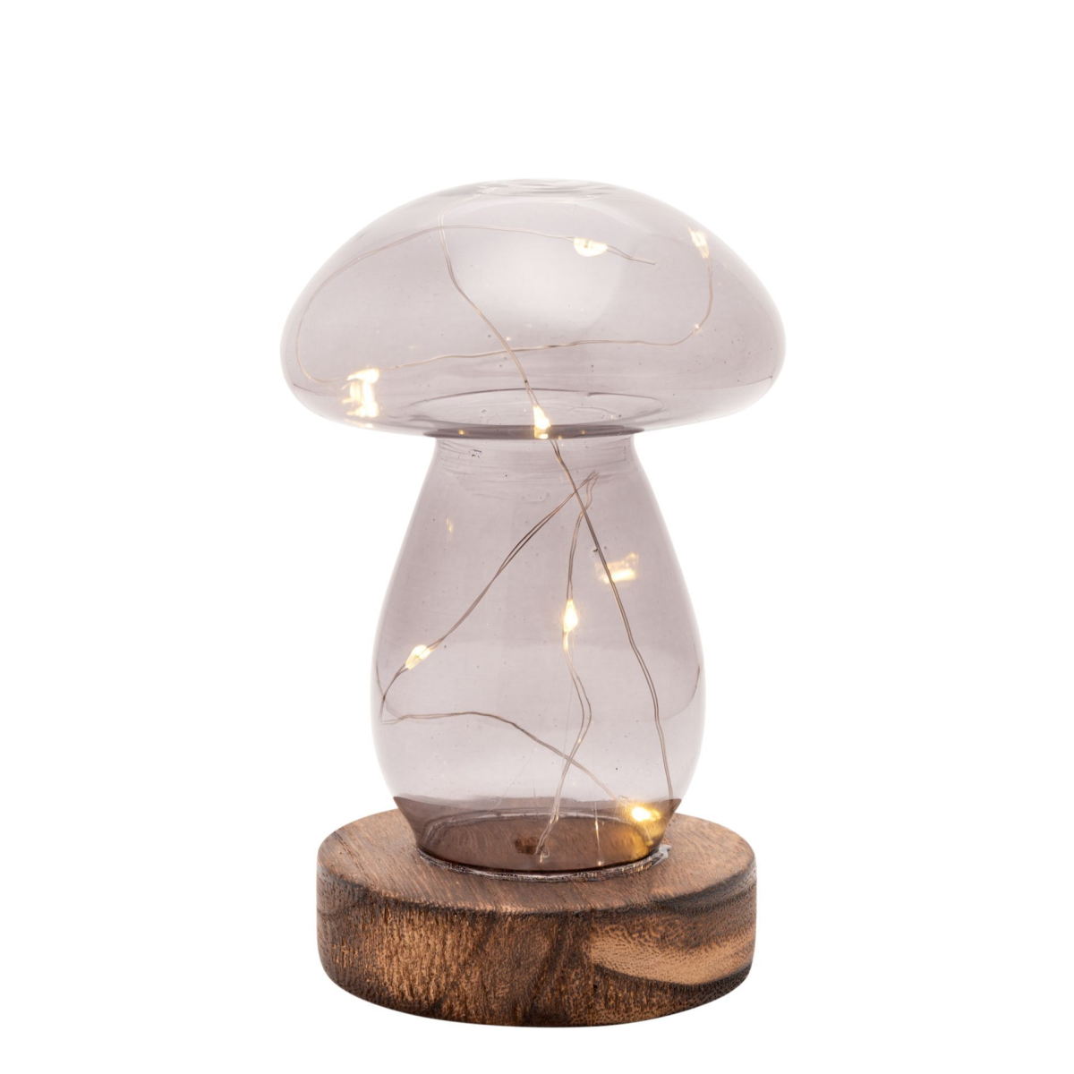 Grey Glass Mushroom with LED Lights - Medium