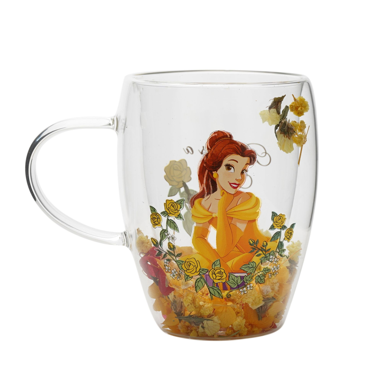 Disney Pastel Princess Floral Decorative Glass Mug - Belle