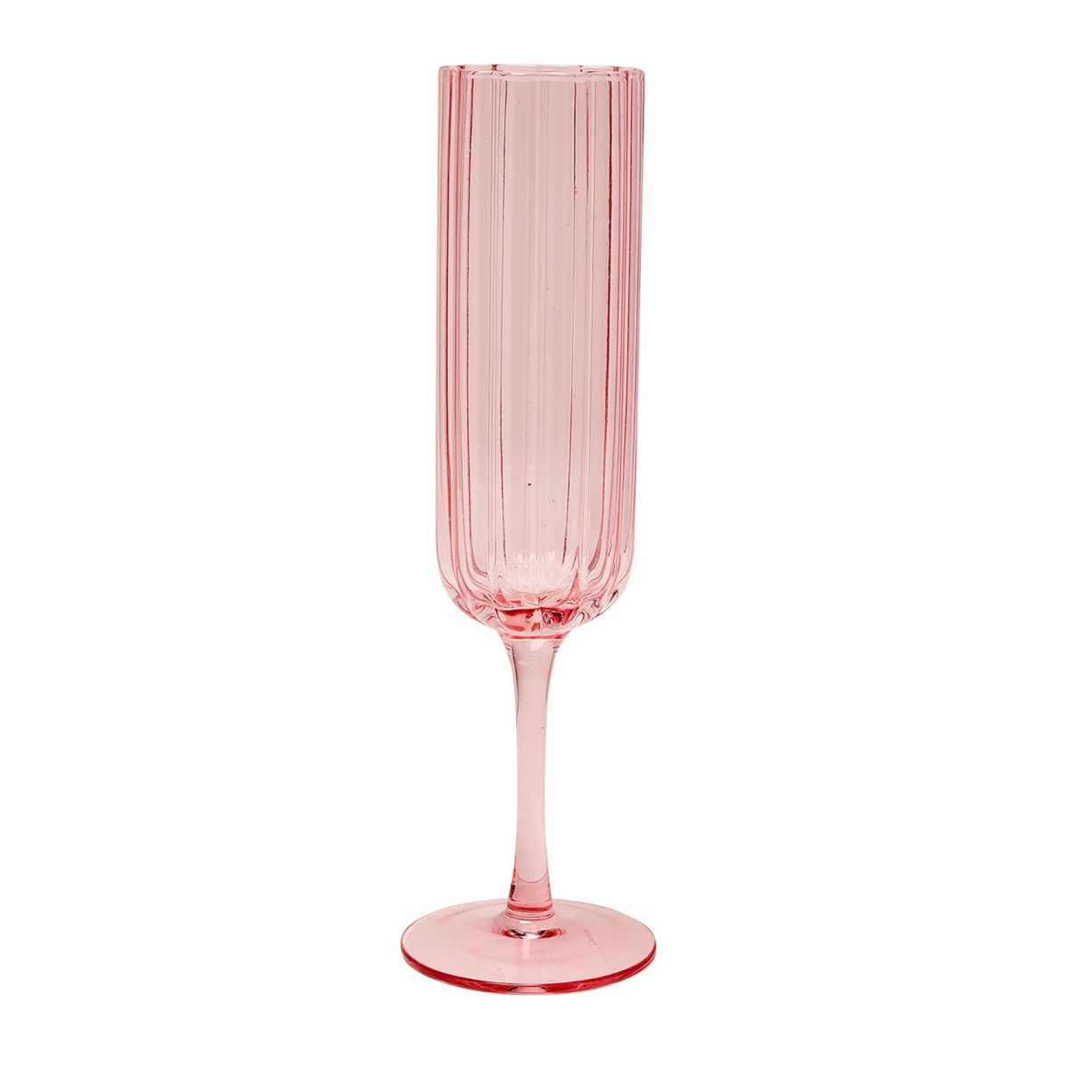 Set of 2 Hestia Bright Pink Scalloped Glass Champagne Flutes