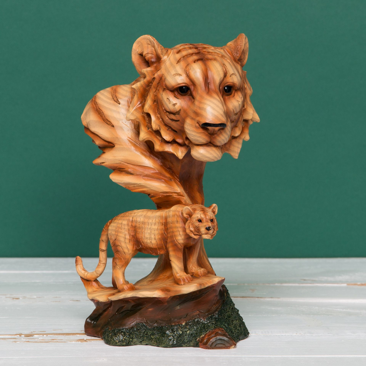 Naturecraft Wood Effect Resin Figurine - Tiger & Cub
