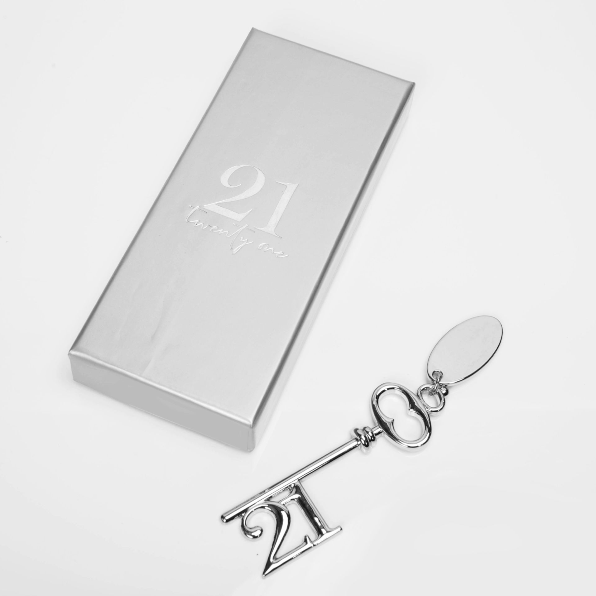 Milestones Silver Plated Birthday Key & Engraving Tag - 21