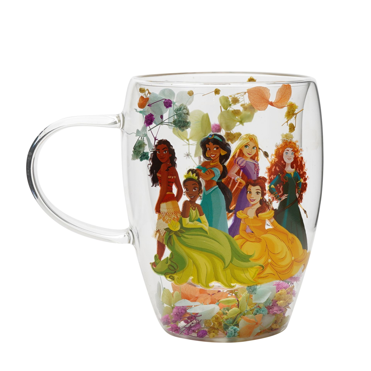 Disney Pastel Princess Floral Decorative Glass Mug - Multi Princess