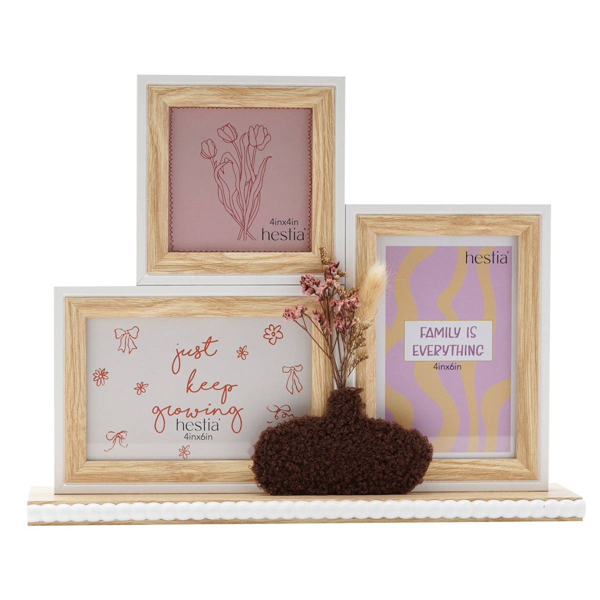 Hestia 3 Frame Collage with Vase & Dried Flowers - Natural