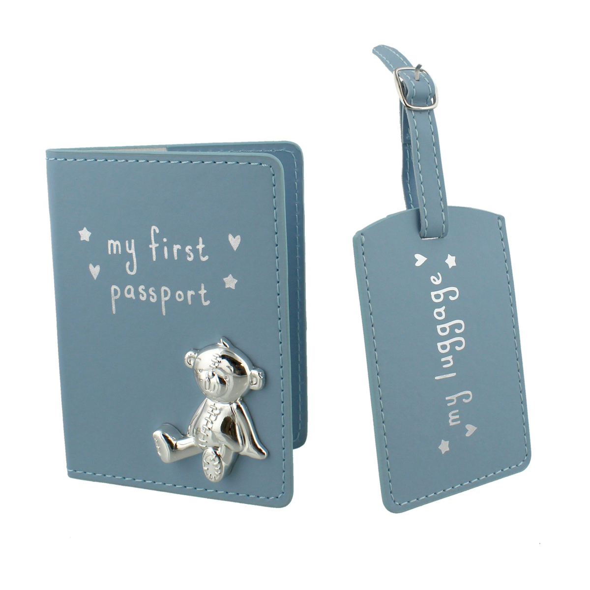Button Corner Leatherette My First Passport Set - Blue