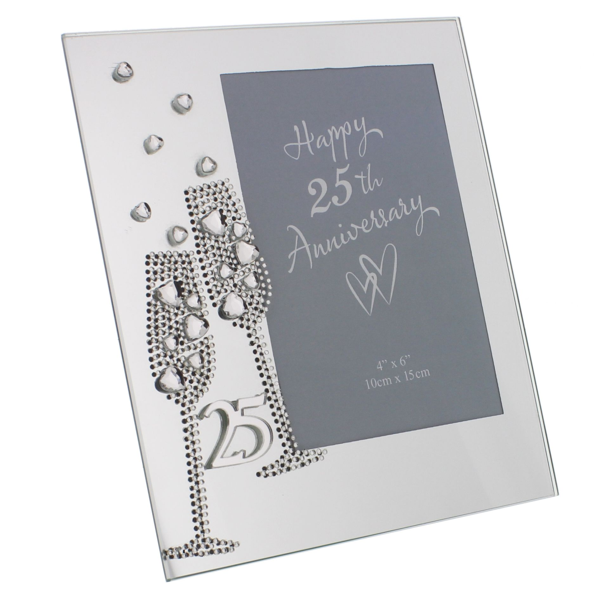 Anniversary Mirror Frame 4" x 6" Flute/Crystal 25th *(36/24)