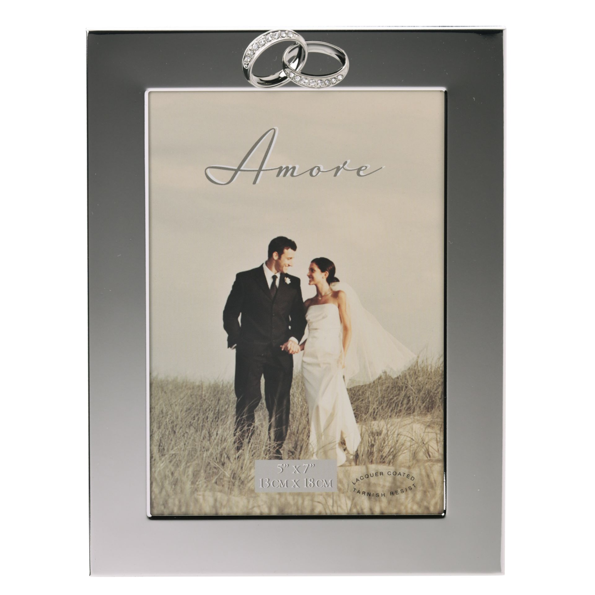 Amore Silver Plated Frame with Crystal Rings/Plain 5" x 7"