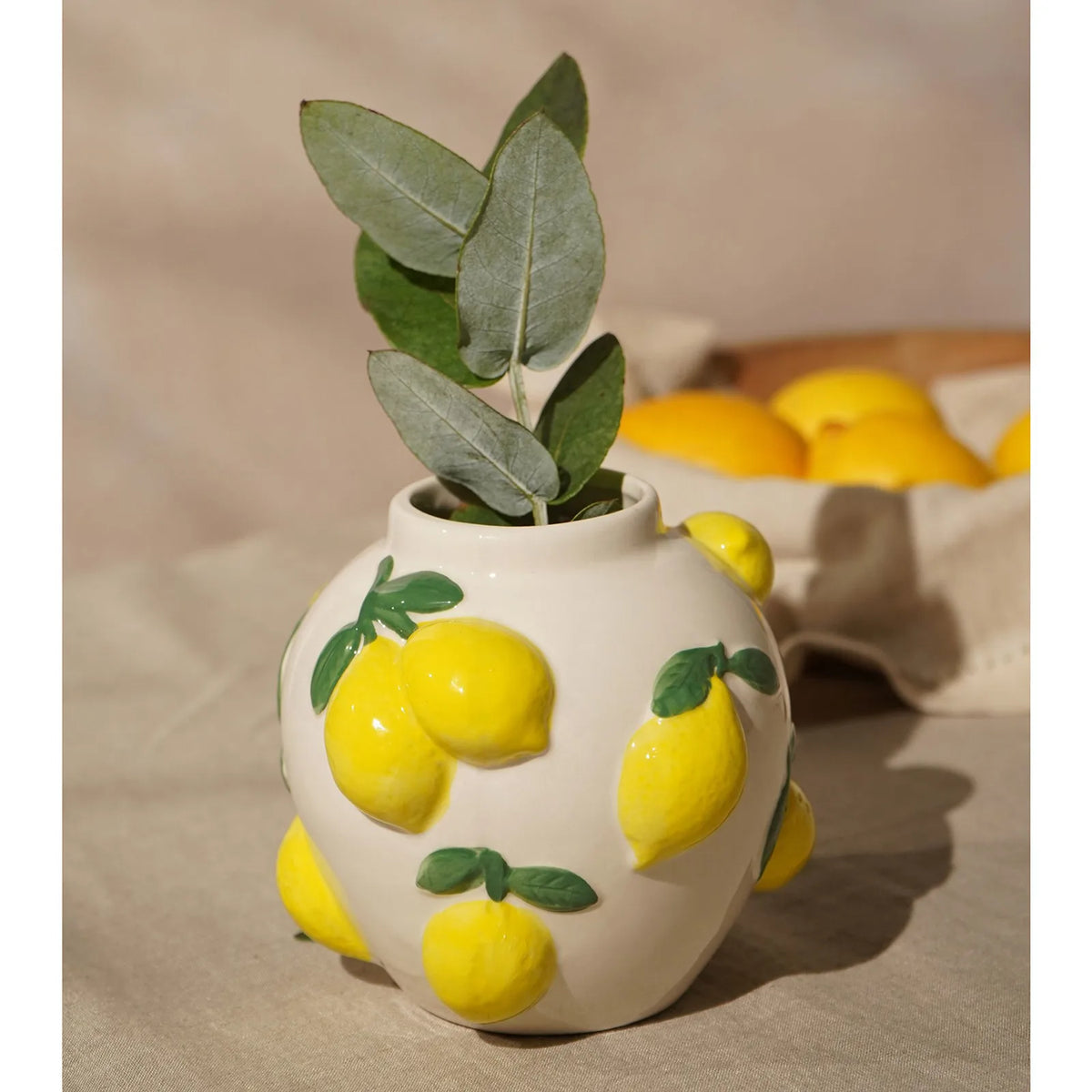 Hestia 12cm White Vase With Lemons