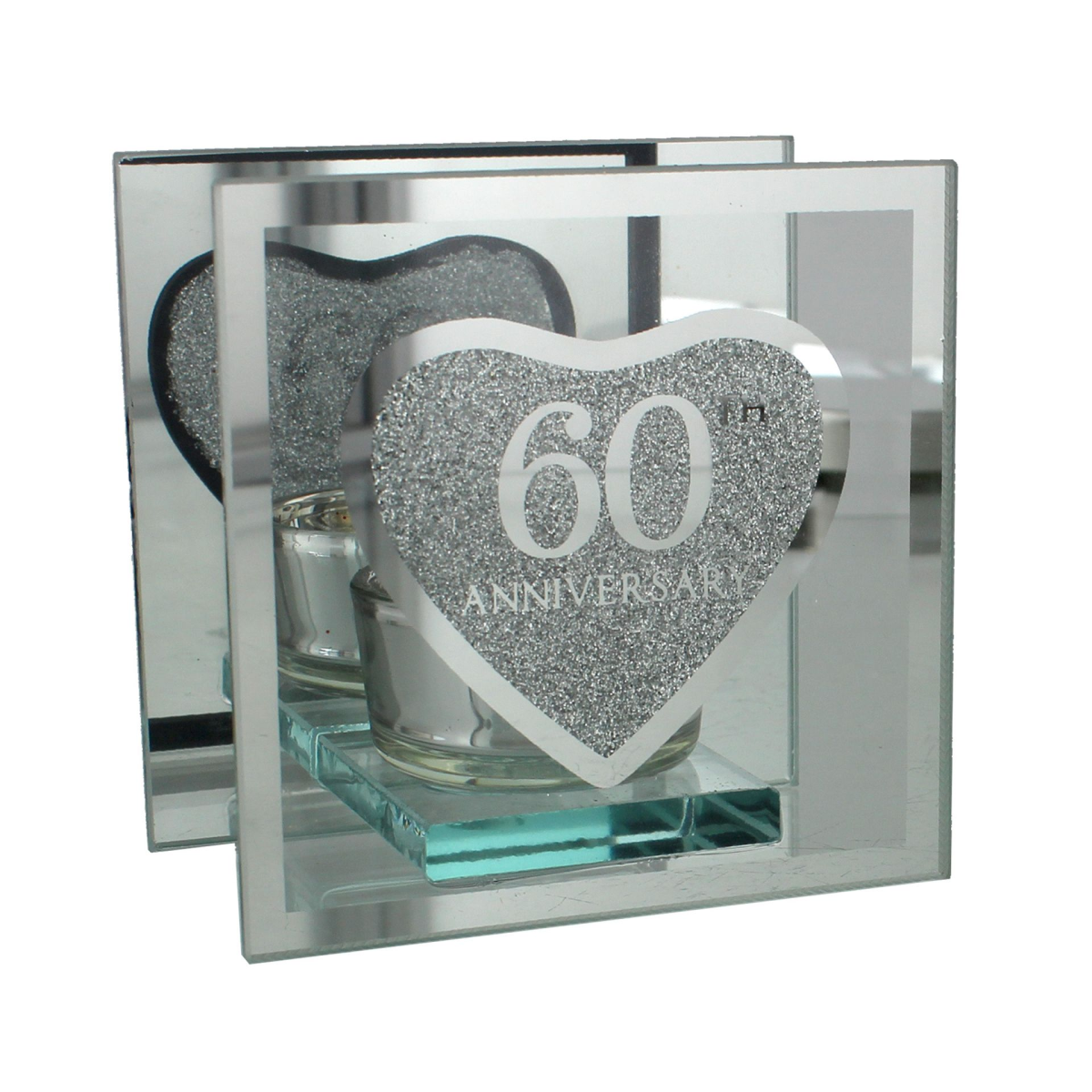 Anniversary Single Glass Tea Light Holder '60th' Ann