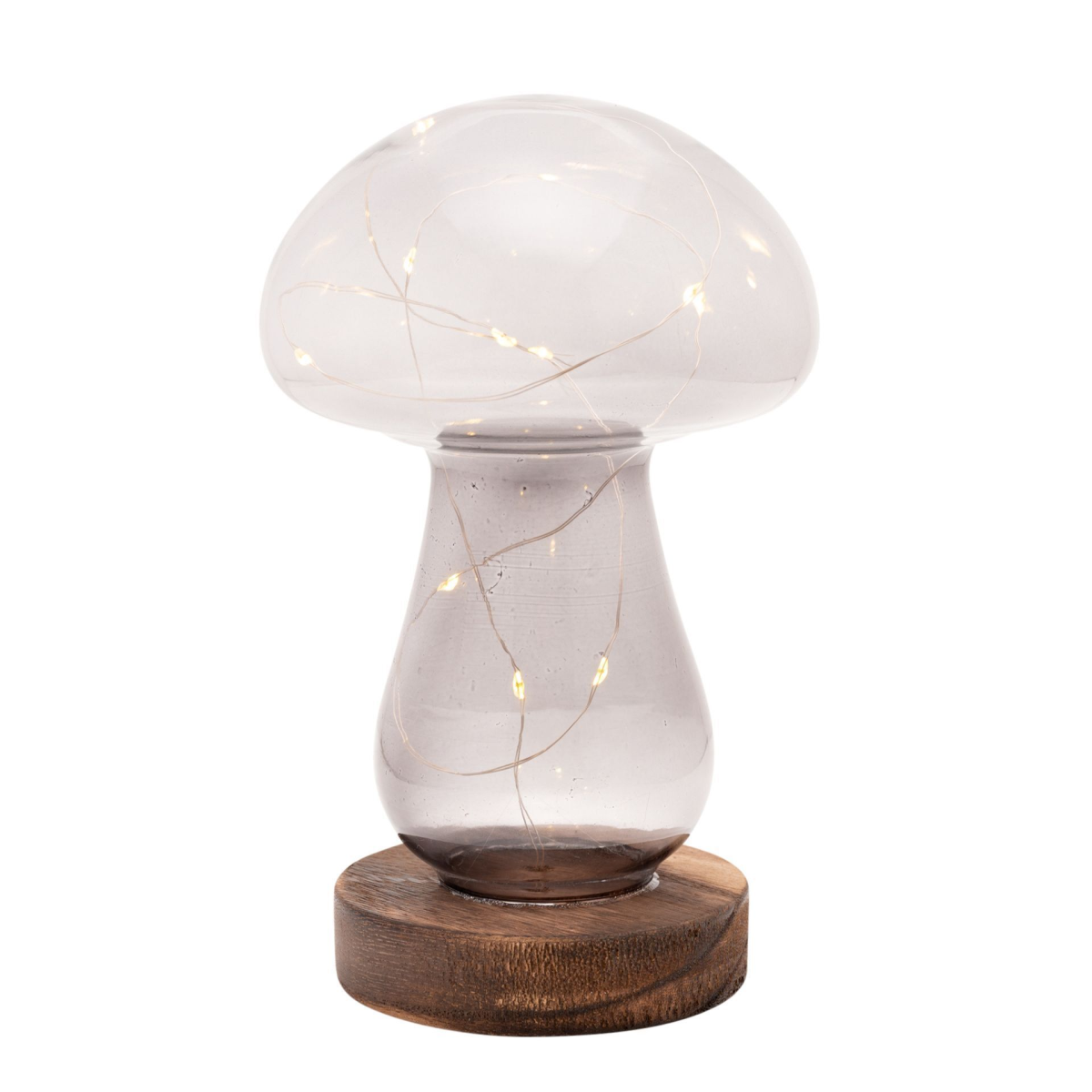 Grey Glass Mushroom with LED Lights - Large