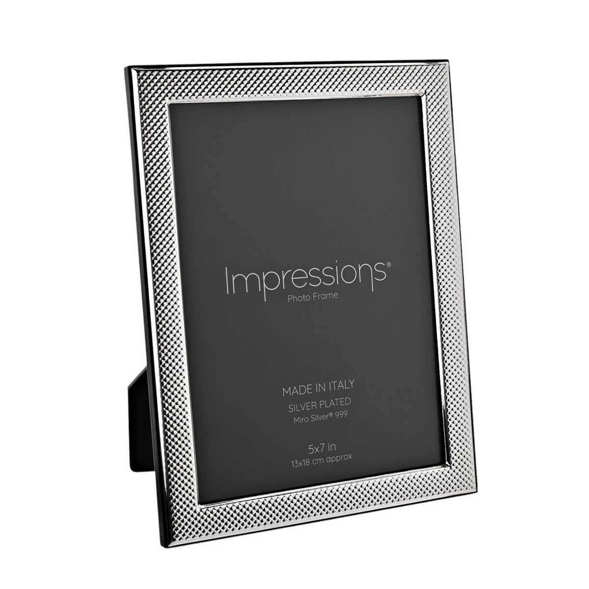 Impressions 999 Silver Narrow Textured Photo Frame 5" x 7"  Wood Back Made In Italy