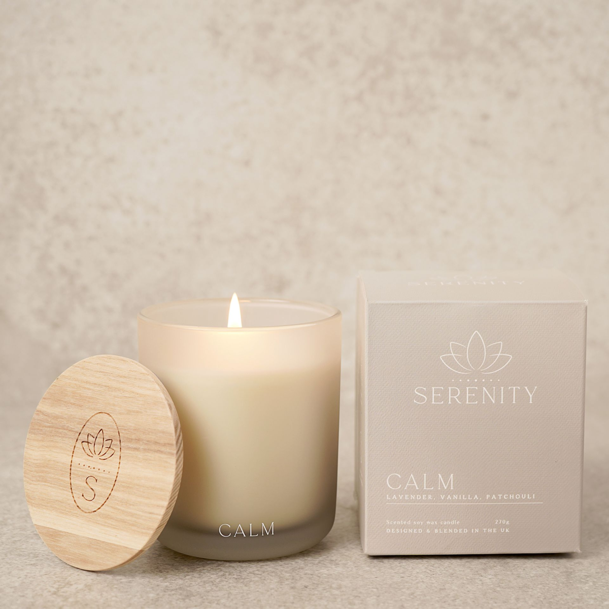 Serenity Calm Candle 270g Lavender, Vanilla, Patchouli