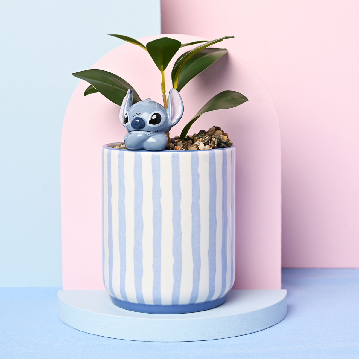 Disney Stitch Planter with 3D Stitch & Faux Plant