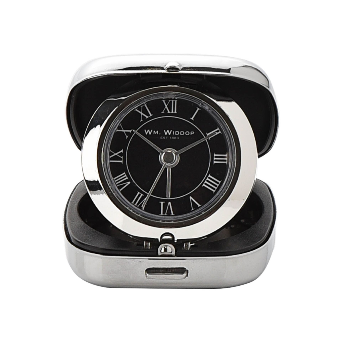 Wm Widdop Chrome Fold up cushion shape Alarm Black Dial