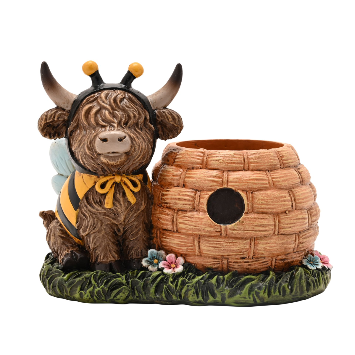 Country Living Highland Cow With Beehive Planter