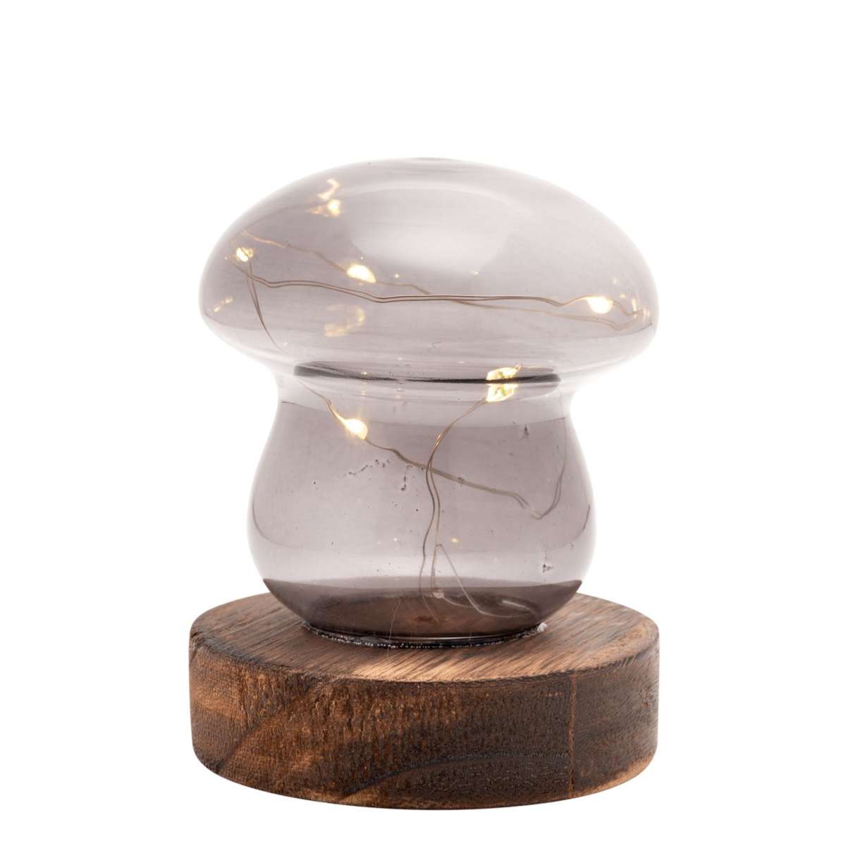 Grey Glass Mushroom with LED Lights - Small
