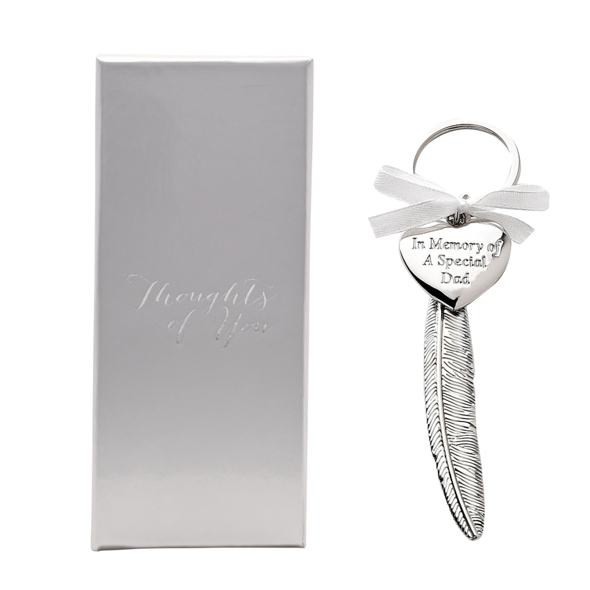 Engravable Silver Metal Feather Heart Plaque "Memory of Dad"