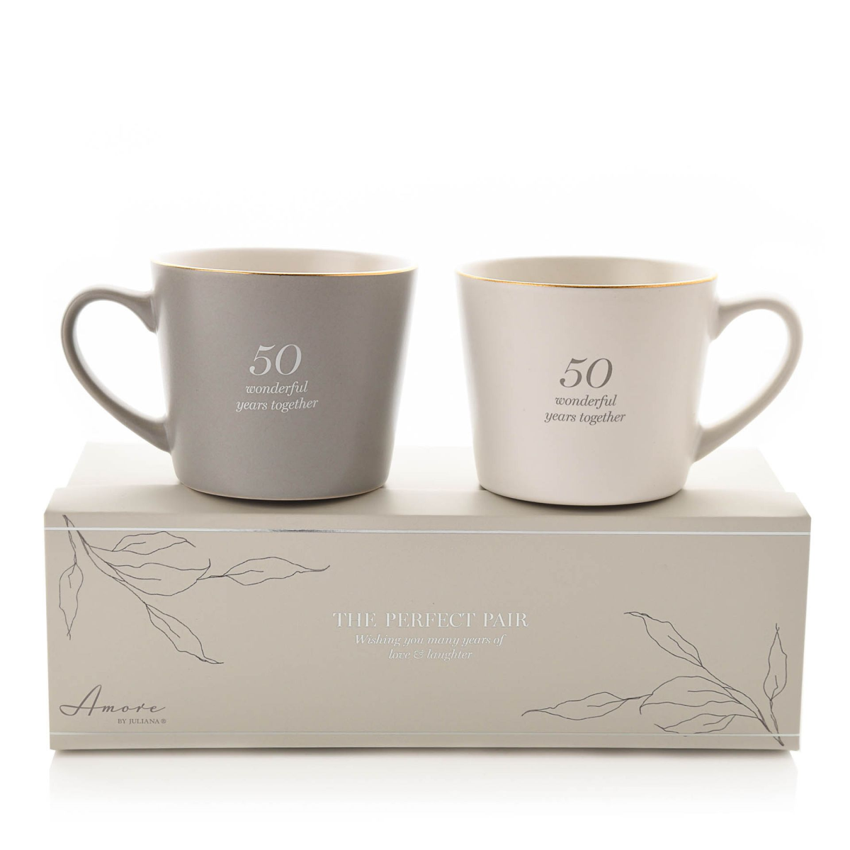 Amore Set of 2 Grey & White Mugs - 50th Anniversary