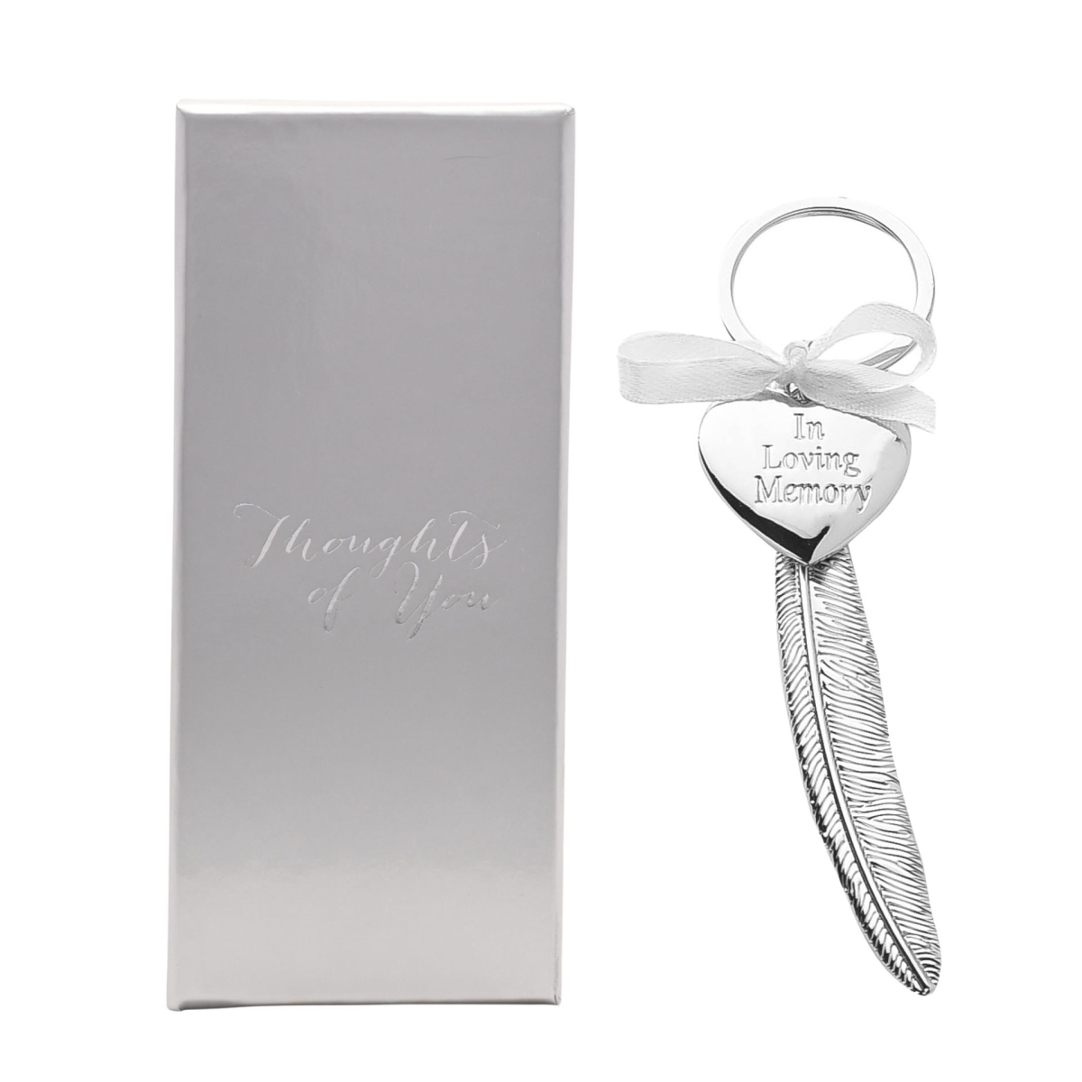 Engravable Silver Metal Feather Heart Plaque "Loving Memory"