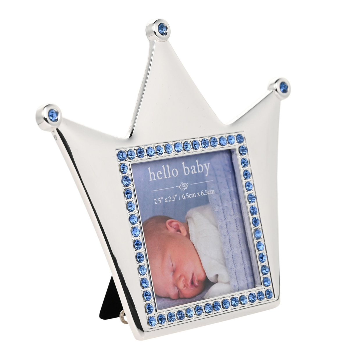 Hello Baby Silverplated Crown Frame - Blue