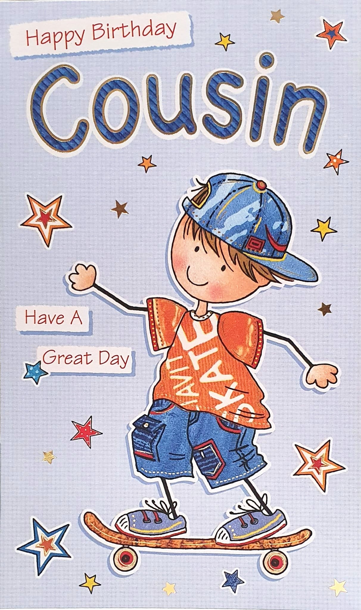 Cousin Birthday Card - Little One Skate Boarding