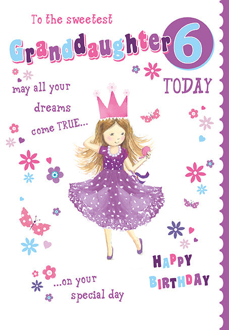 Granddaughter 6th Birthday Card - A Charming Princess