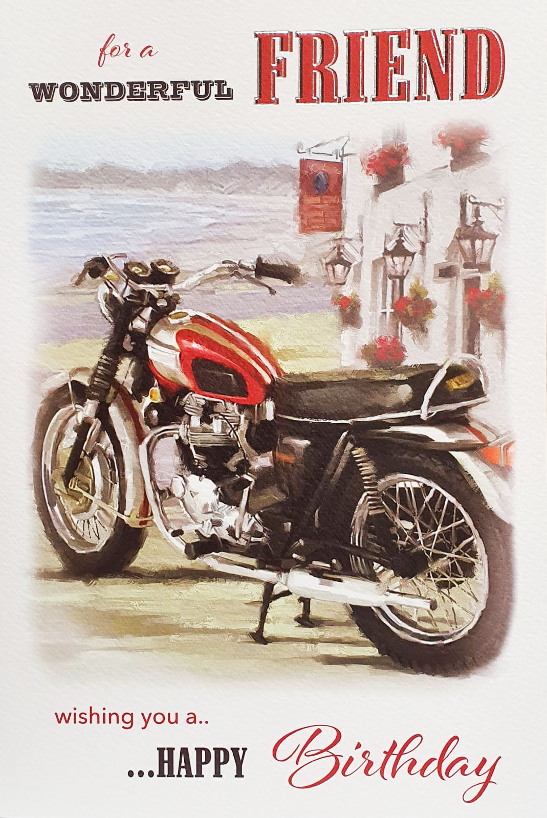Friend Birthday Card - A Red Motorcycle