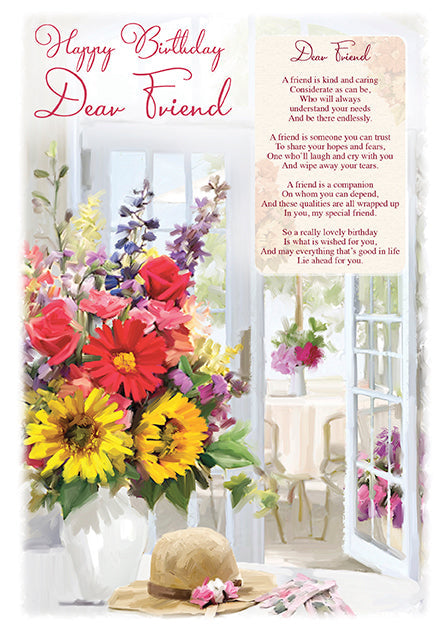 Friend Birthday Card - Flowers in a Vase - Keepsake Card Included