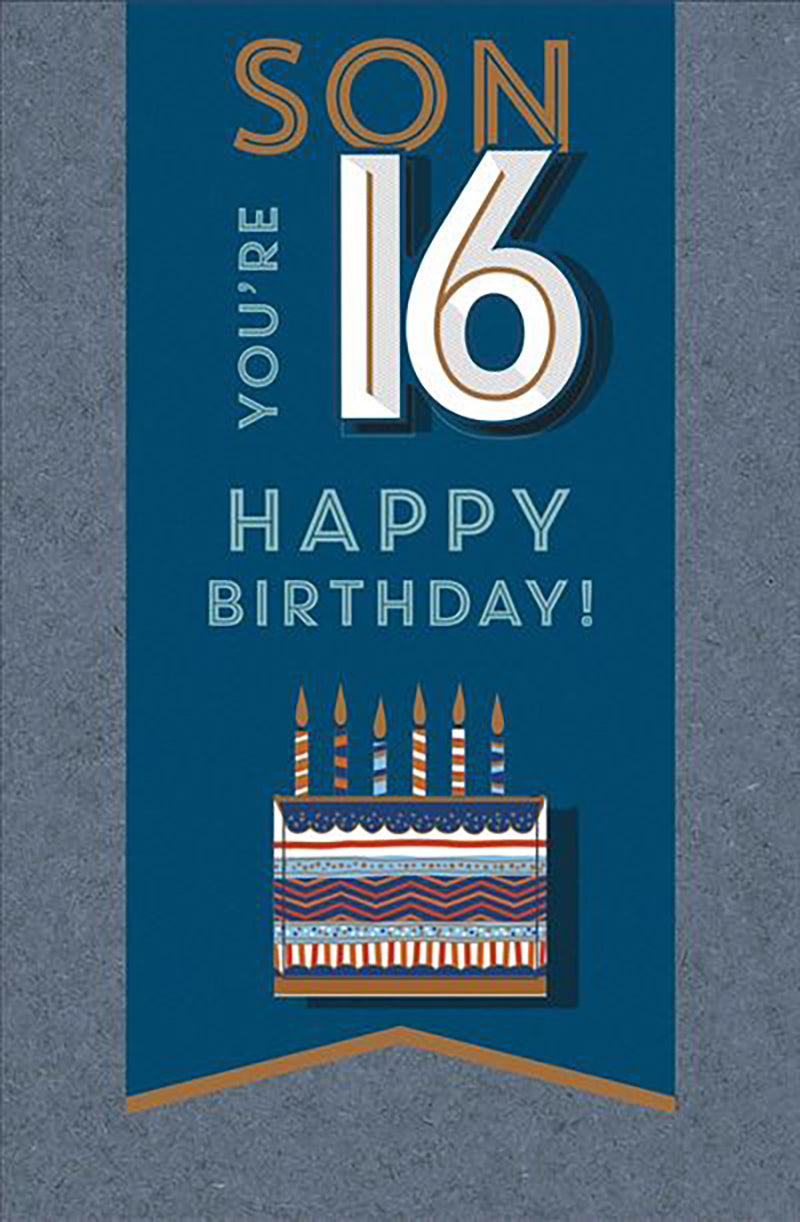 Son 16th Birthday Card - Word Art Classy - Cake