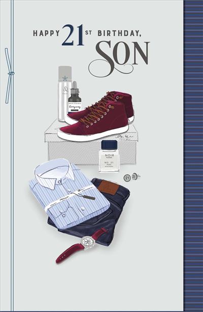 Son 21st Birthday Card - Smart Designer Attire