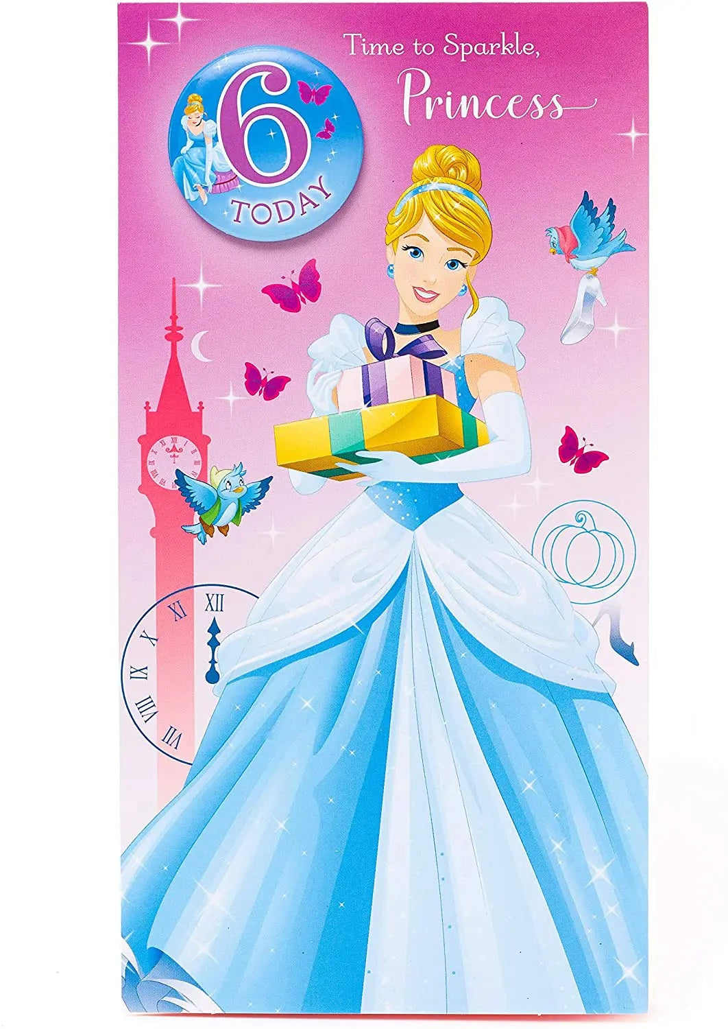 6th Birthday Card - Disney Princesses Cinderella - Badge Included - Activity Inside